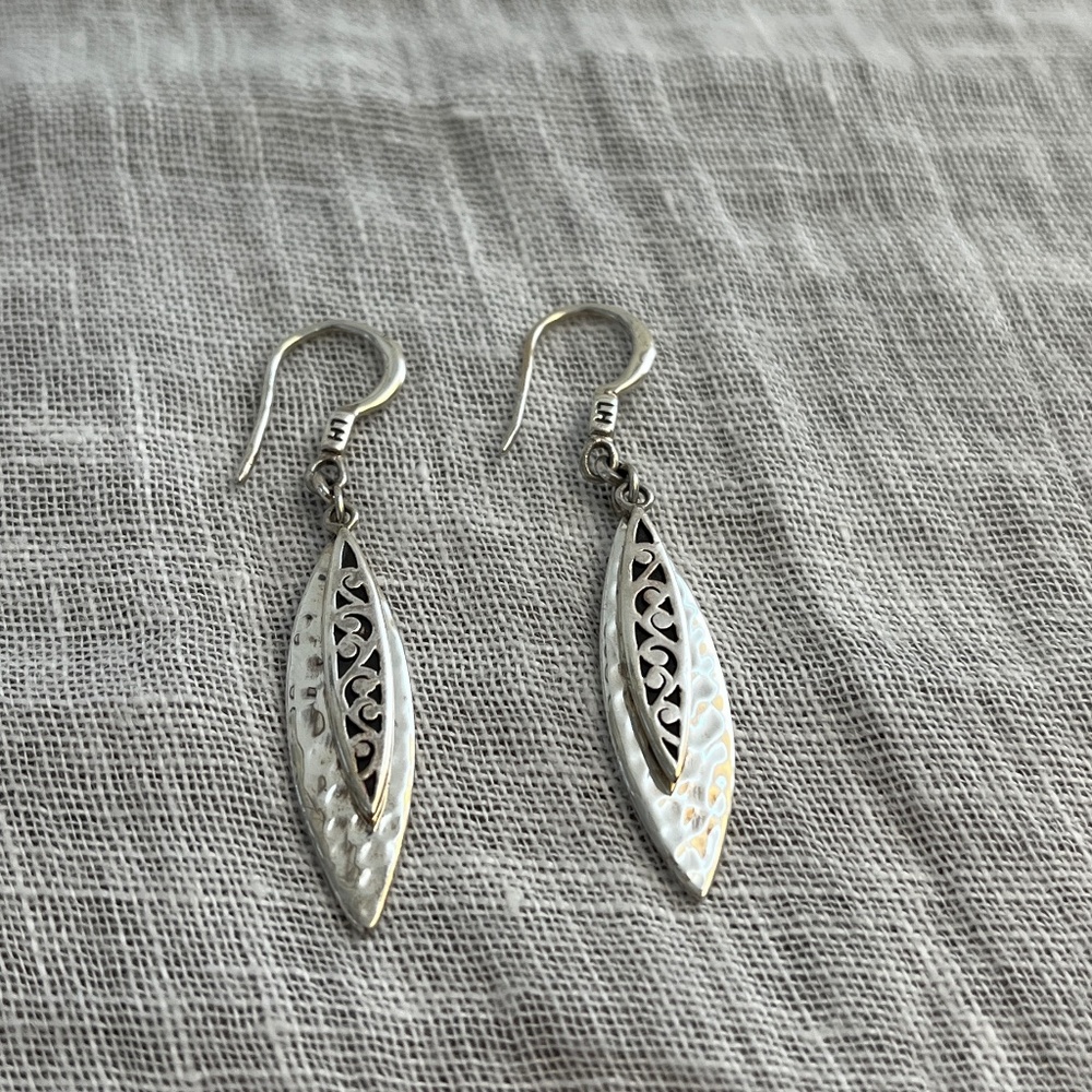 Lois Hill Jewelry Sterling Silver Handcarved Dangle Earrings